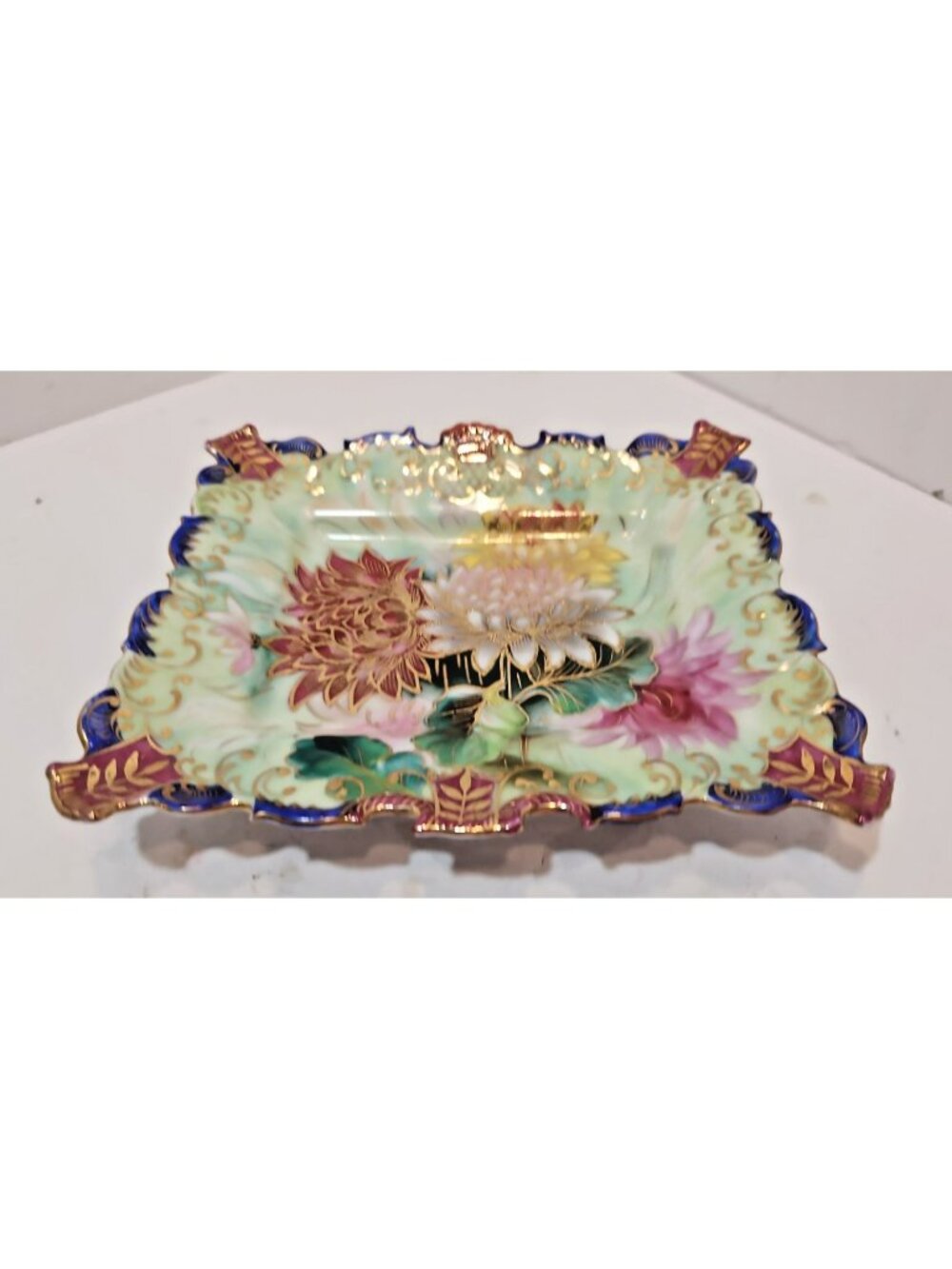 Vtg Chubu China Handpainted Floral Porcelain Rectangular Tray/Dish Made in Japan